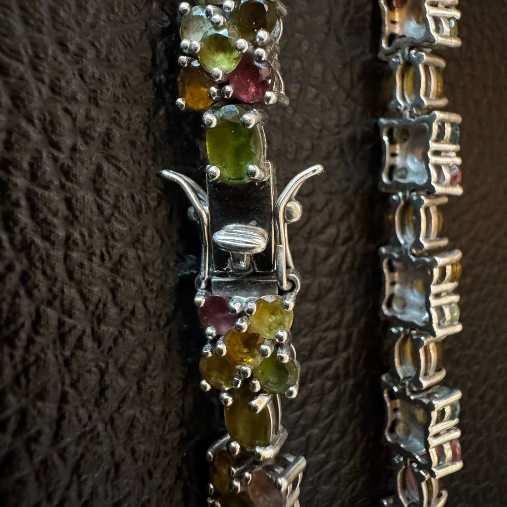 Oval and Round Multi Tourmaline Rhodium over Sterling Silver Bracelet. Sz 7.25.
